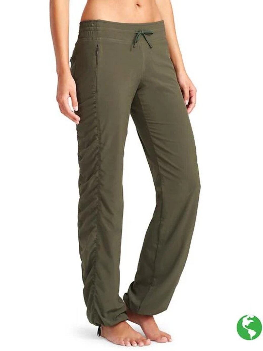 Athleta La Viva Ruched Featherweight Stretch Lined Pant 2 Olive Green 138483